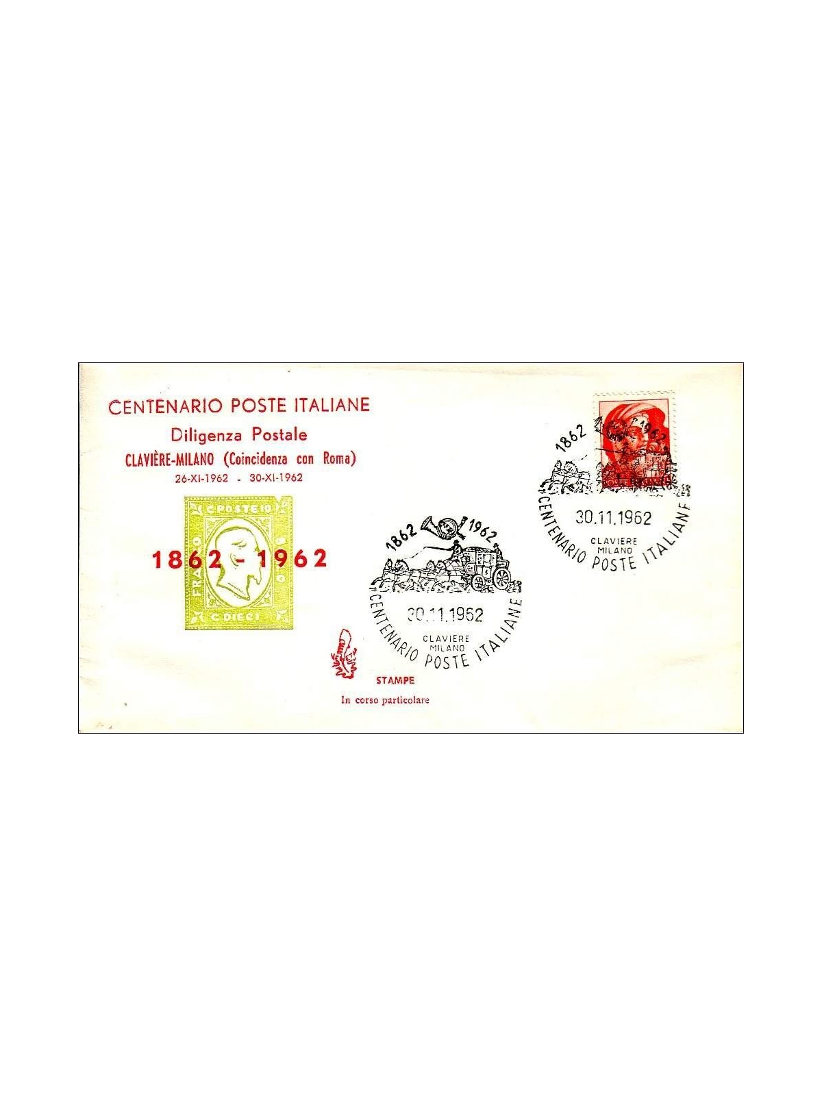 ITALIA 1962 FDC (Venetia) Diligenza postale Clavère-Milano