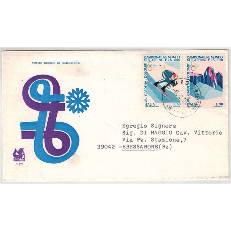 ITALIA 1970 FDC (Bucintoro) Sci alpino