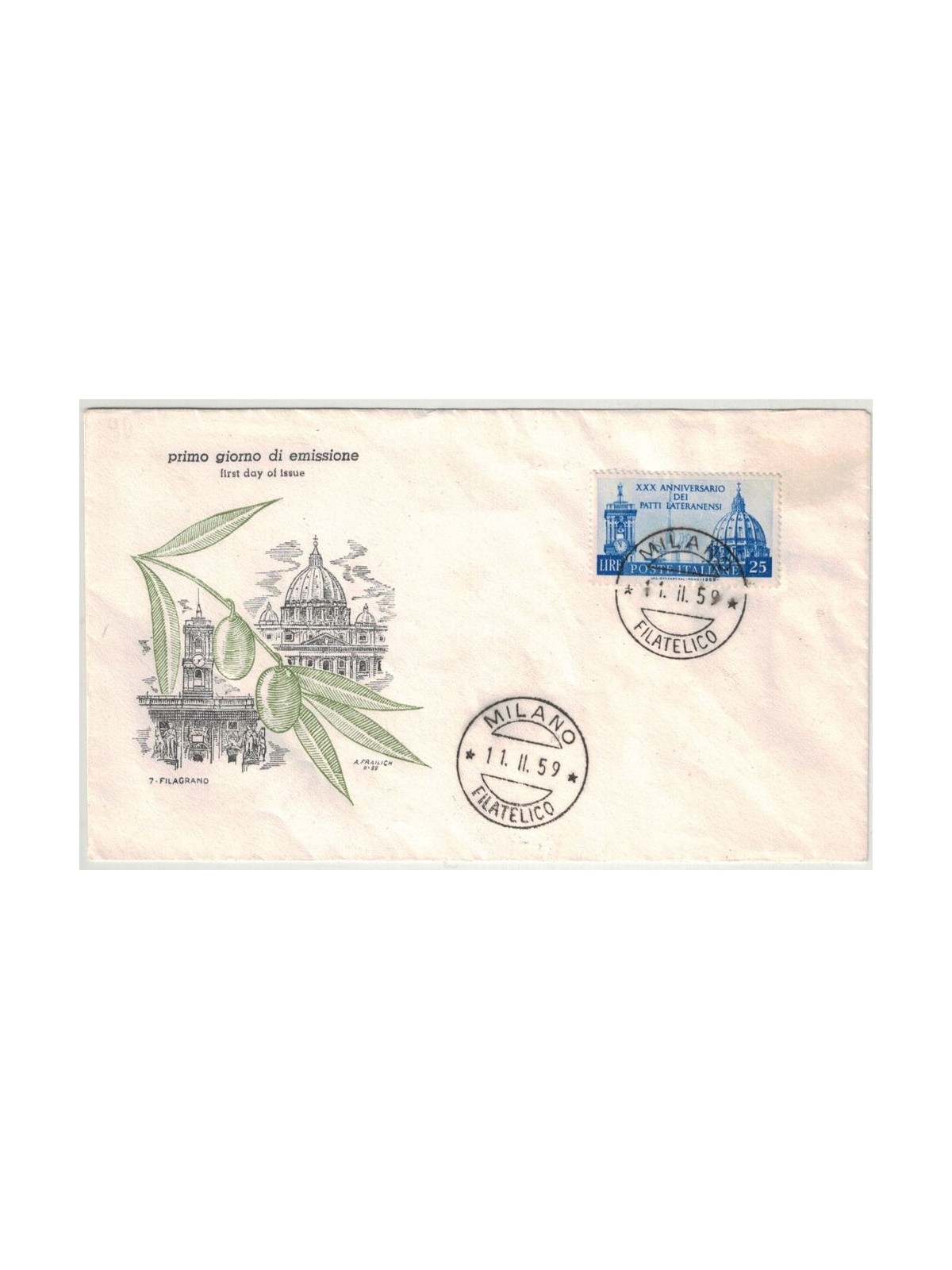 ITALY 1959 FDC (Filagrano) Lateran Pacts