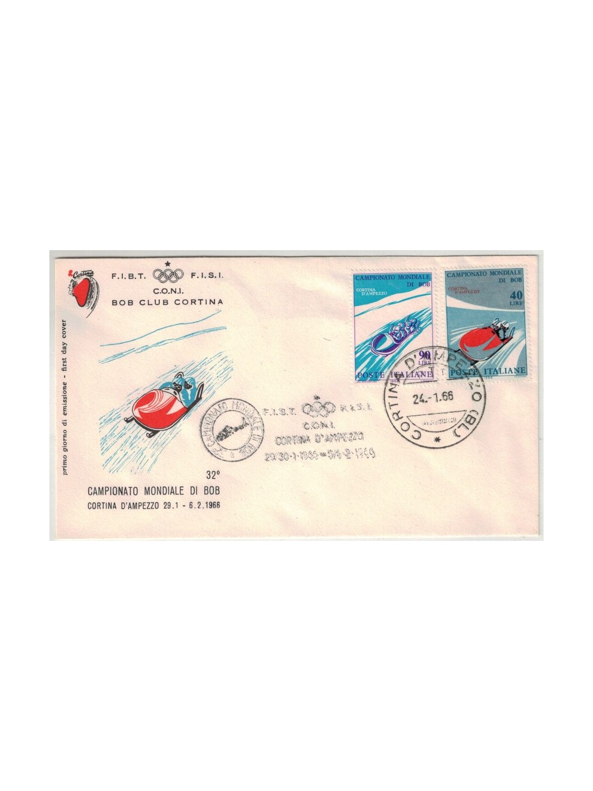ITALY 1966 FDC (Filagrano) Bobsleigh Championships