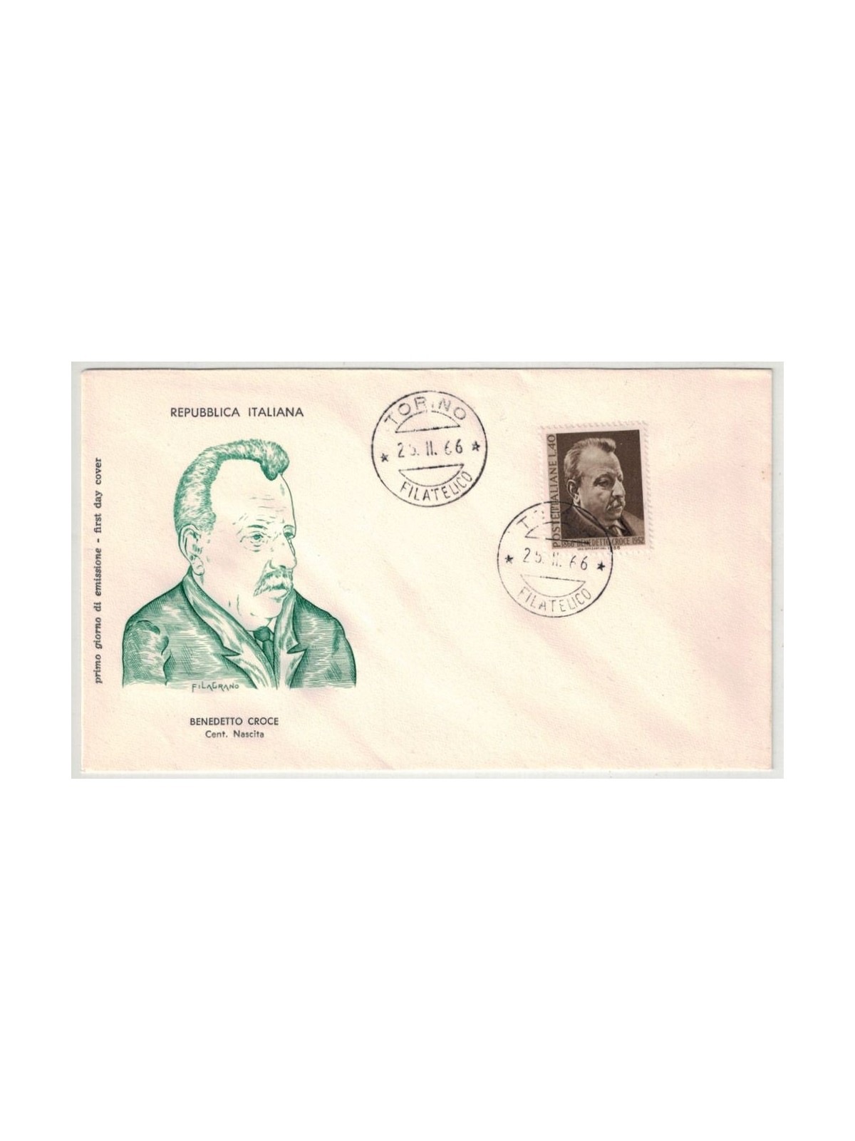 ITALIA 1966 FDC (Filagrano) Benedetto Croce