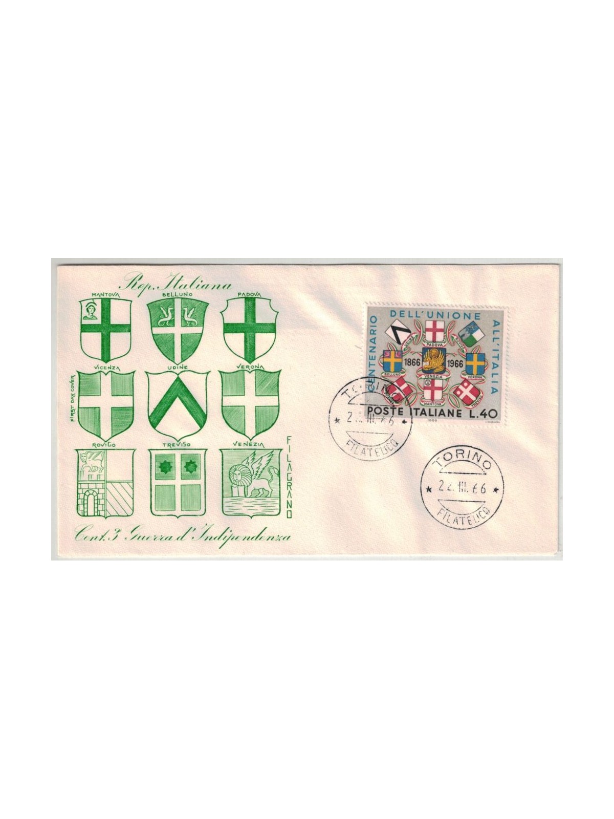 ITALIA 1966 FDC (Filagrano) Unione del Veneto