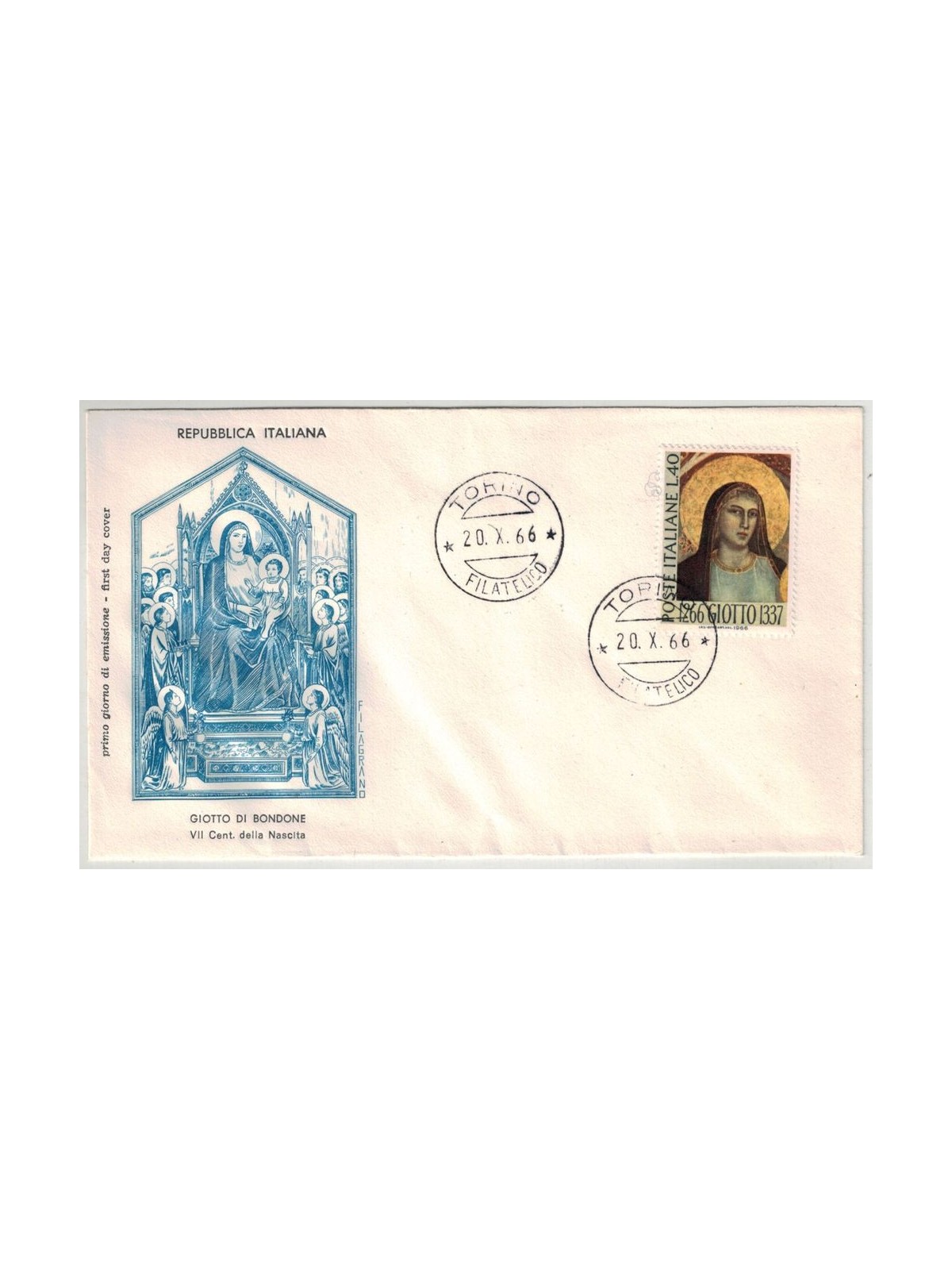 ITALY 1966 FDC (Filagrano) Giotto