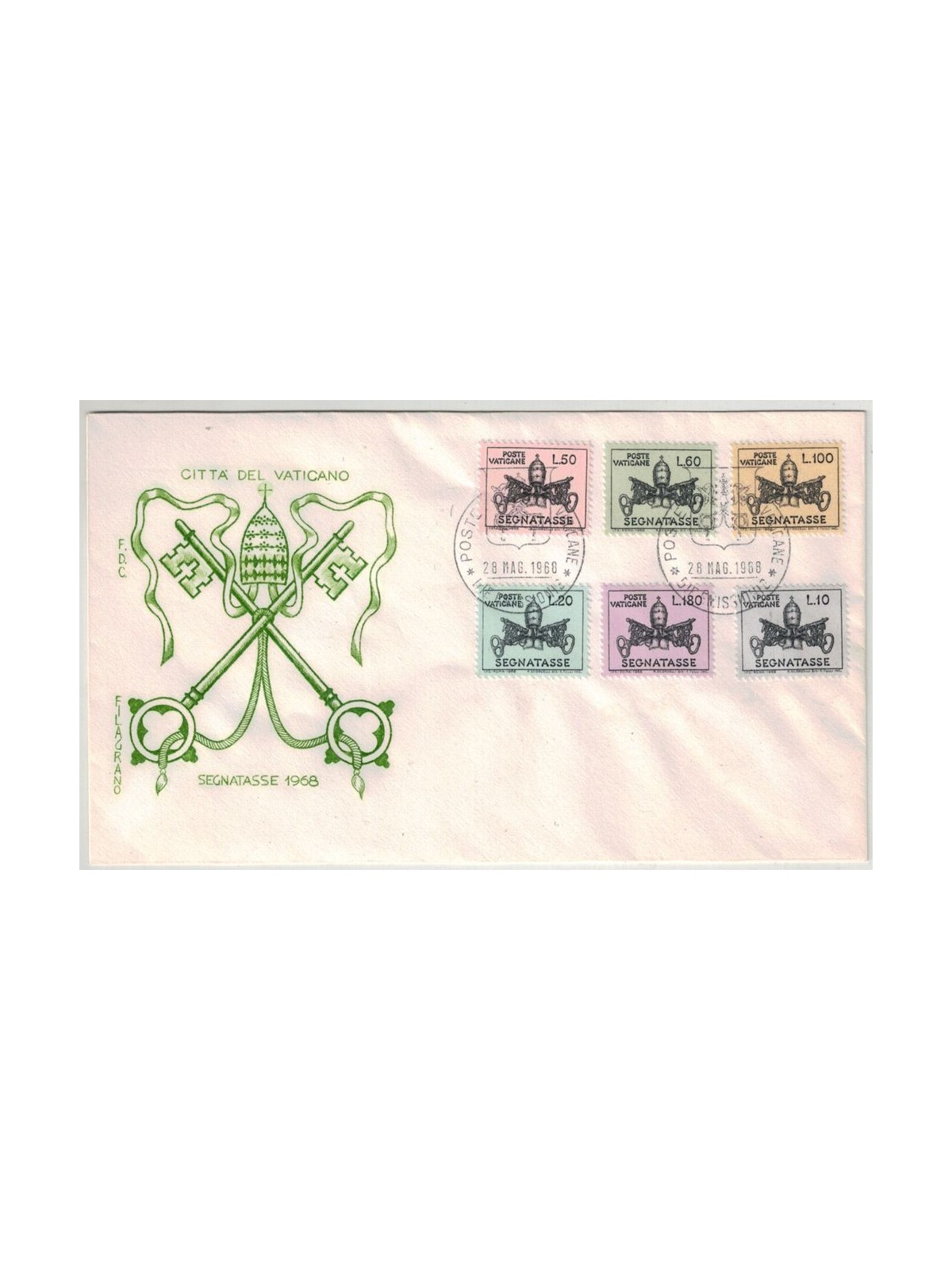 FDC VATICANO 1968 Segnatasse 1 Busta Filagrano