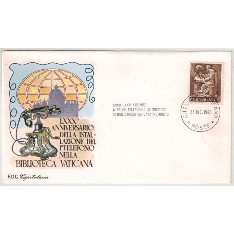 FDC VATICANO 1966 1° telefono nella biblioteca vaticana 1 Busta Capitolium
