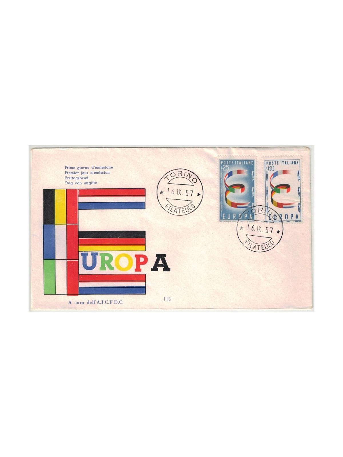 ITALY 1957 FDC (AICFDC) Europe