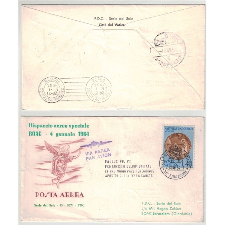 FDC VATICAN 1964 Special Air Dispatch 1 Cover Series of the Sun
