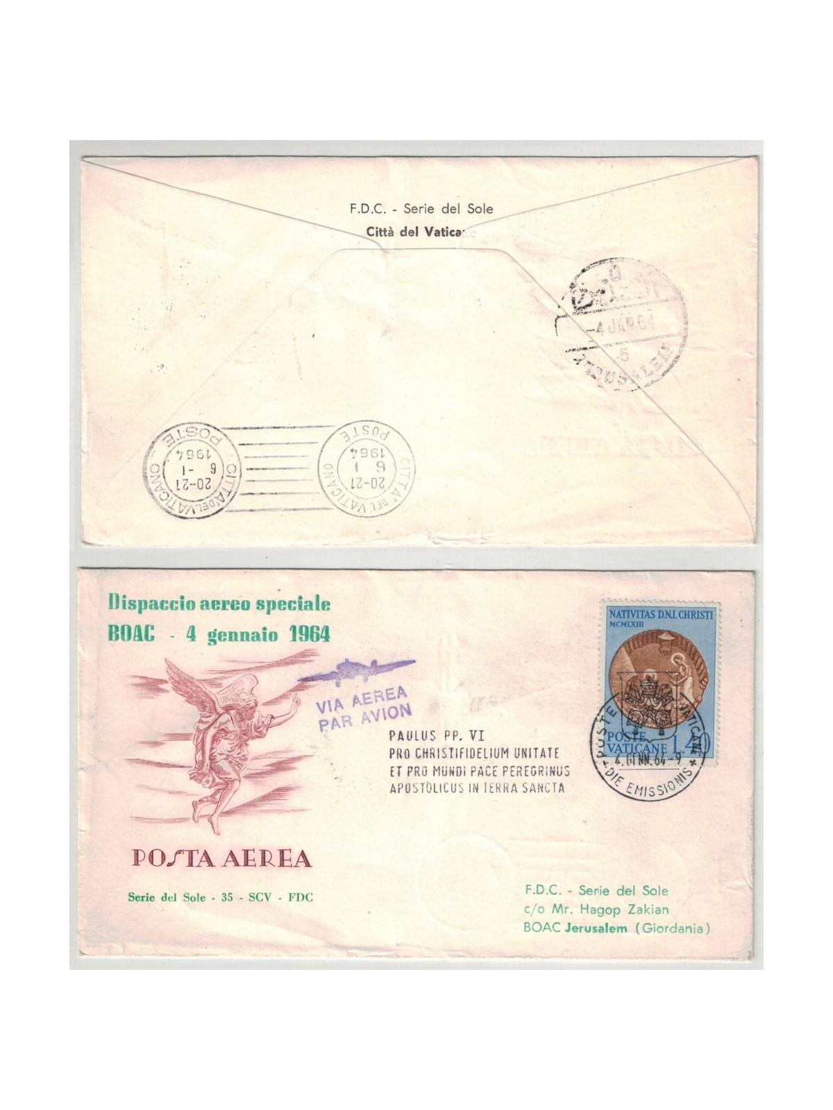 FDC VATICANO 1964 Dispaccio aereo speciale 1 Busta Serie del sole