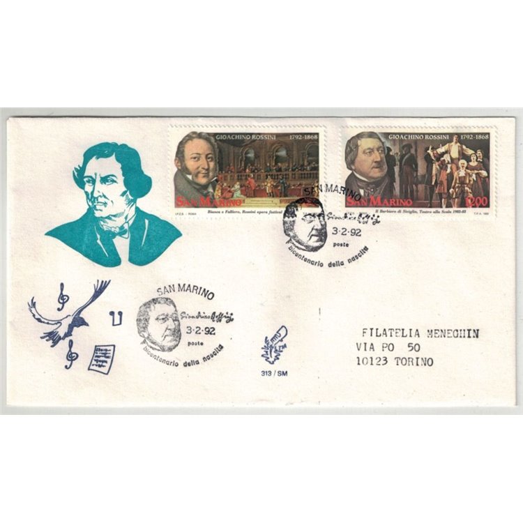 SAN MARINO 1992 FDC (Venice) Gioachino Rossini