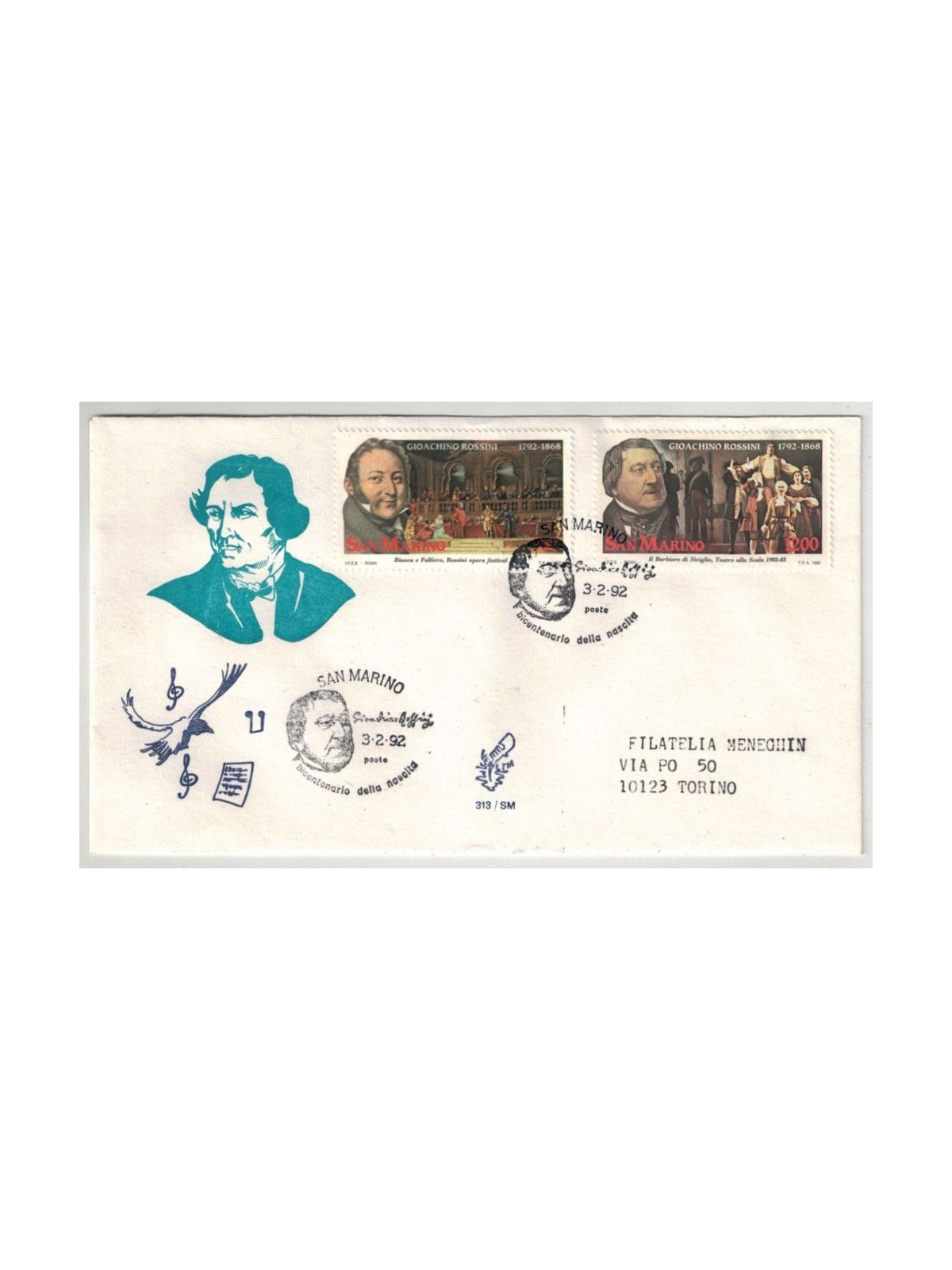 SAN MARINO 1992 FDC (Venetia) Gioachino Rossini