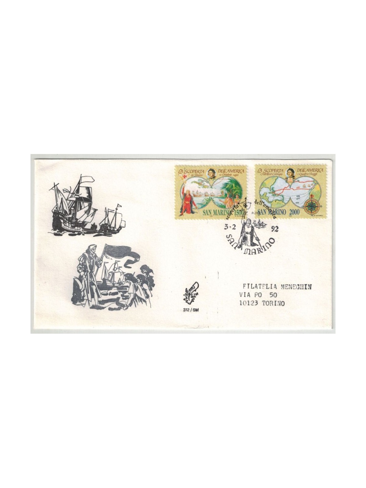 SAN MARINO 1992 FDC (Venetia) Celebrazioni Colombiane