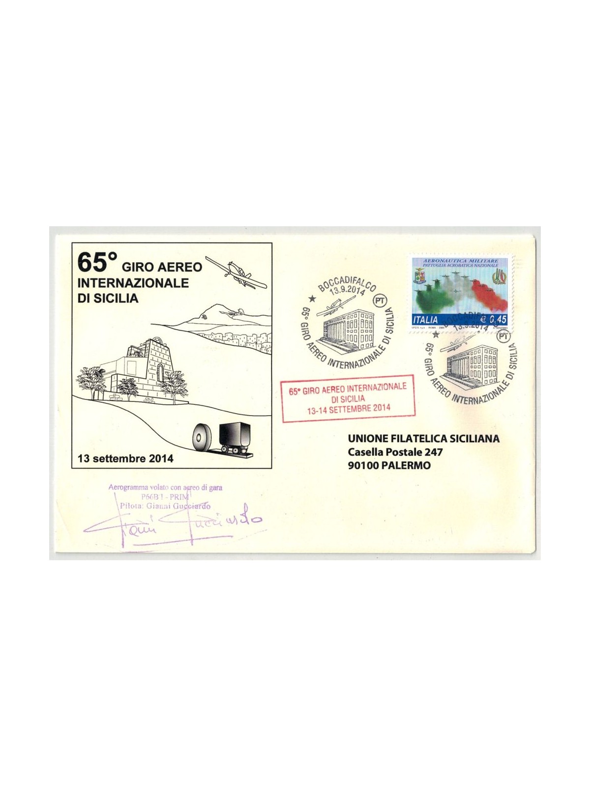 ITALIA 2014 Busta 65° Giro Aereo Internazionale di Sicilia