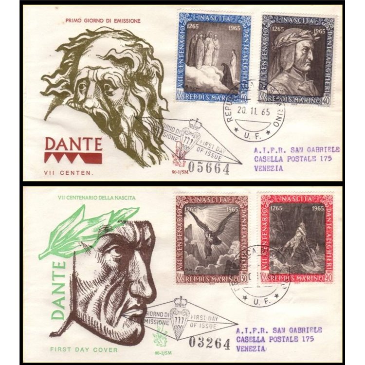 SAN MARINO 1965 FDC (Venetia) Dante Alighieri racc