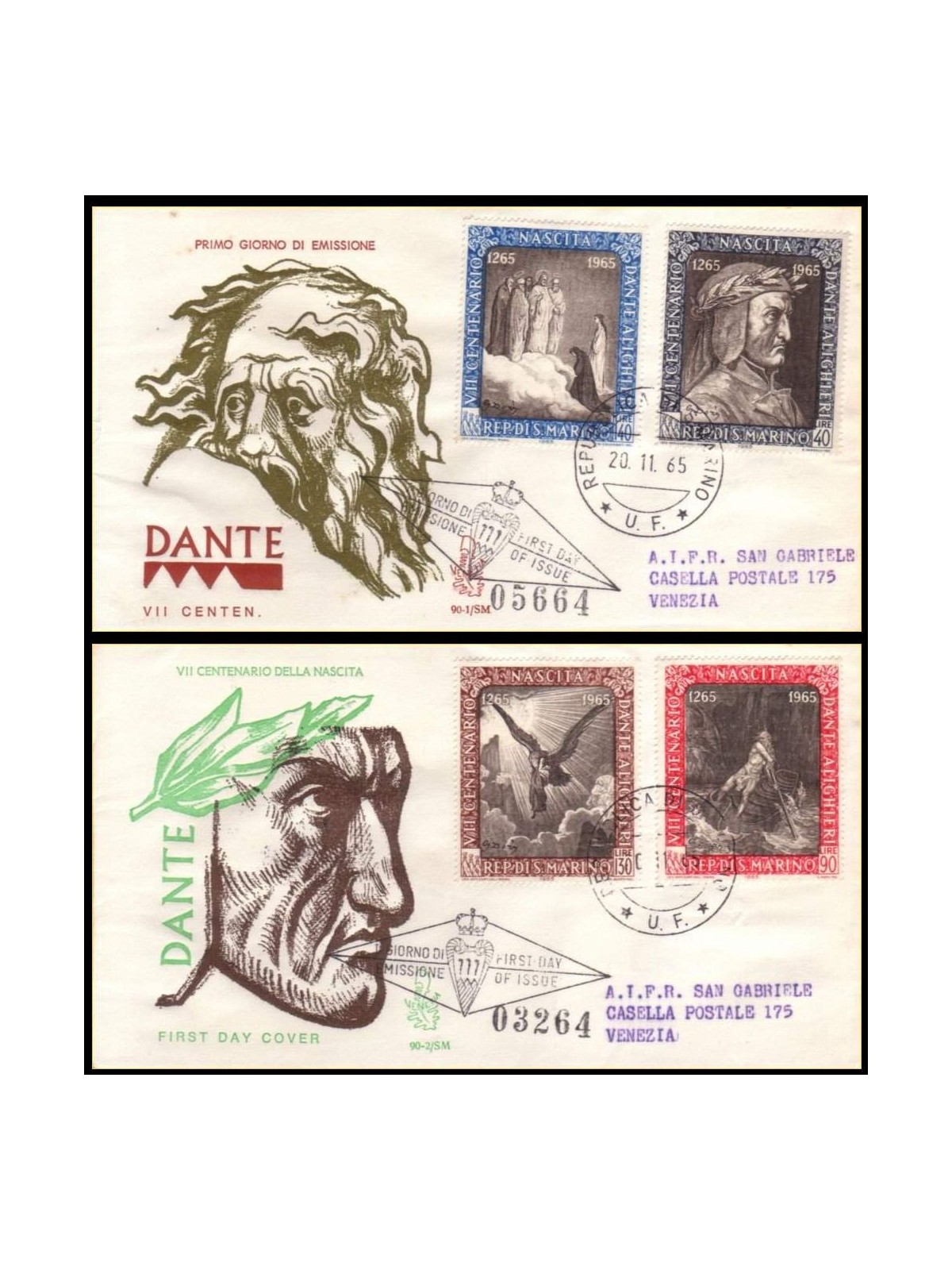 SAN MARINO 1965 FDC (Venice) Dante Alighieri collection