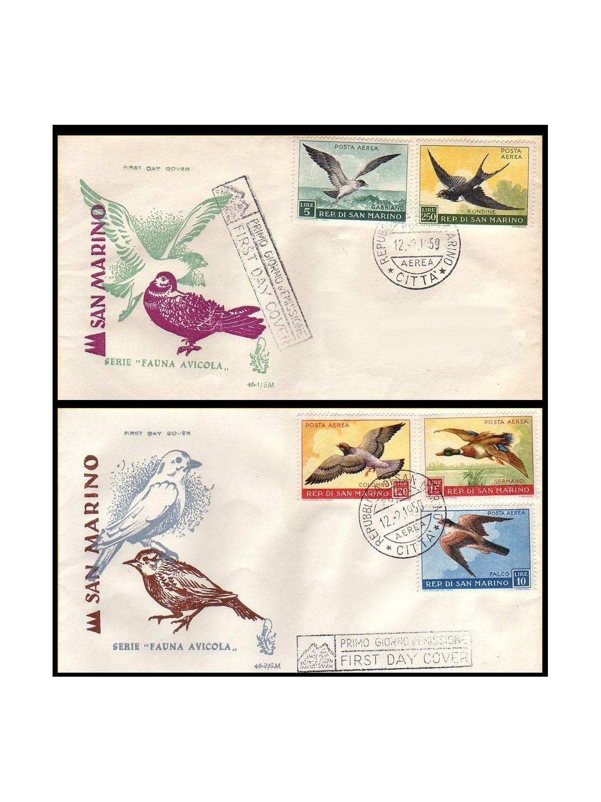 SAN MARINO 1959 FDC (Venetia) Fauna avicola