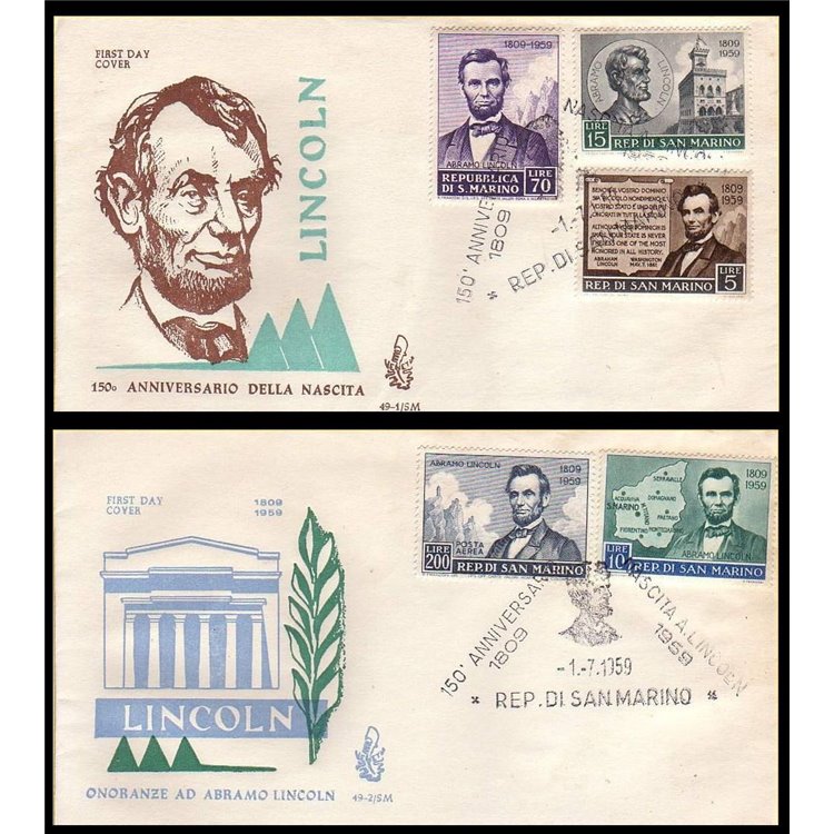 SAN MARINO 1959 FDC (Venice) Abraham Lincoln