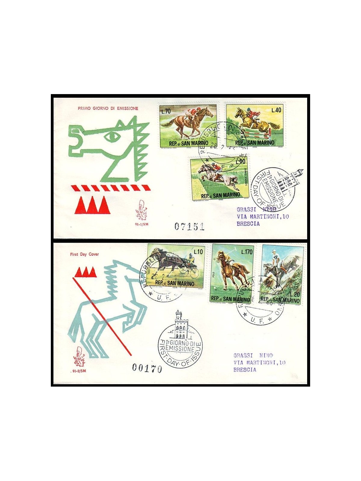 SAN MARINO 1966 FDC (Venetia) Sport equestri racc