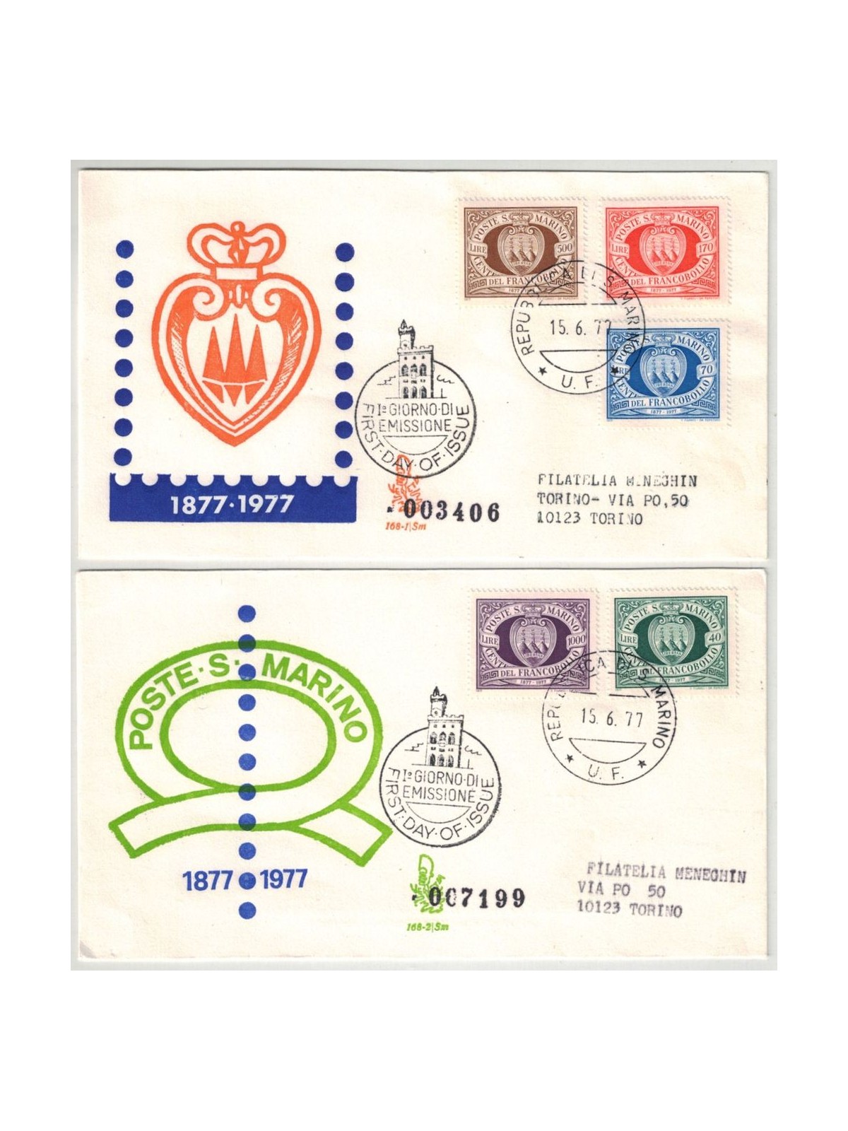 SAN MARINO 1977 FDC (Venetia) Centenario francobolli racc