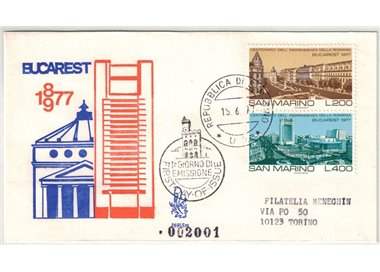SAN MARINO 1977 FDC (Venetia) Indipendenza Romania racc