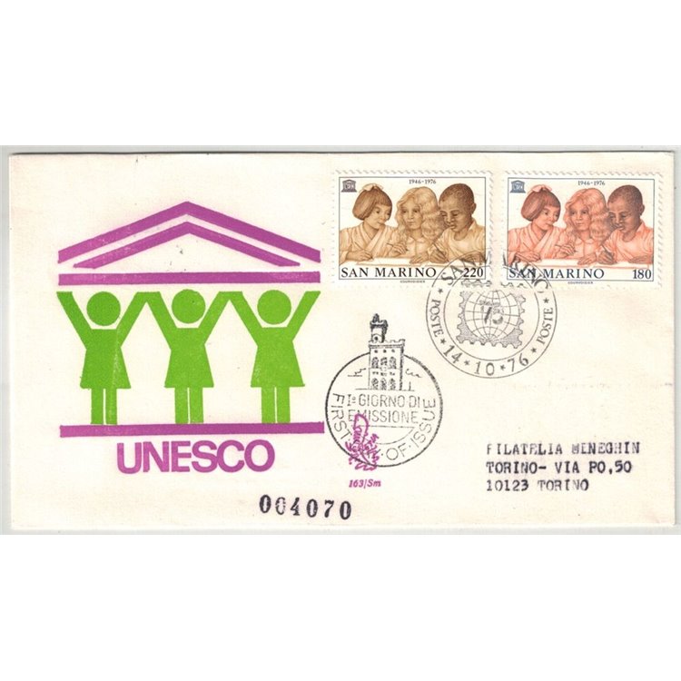 SAN MARINO 1976 FDC (Venetia) Unesco racc