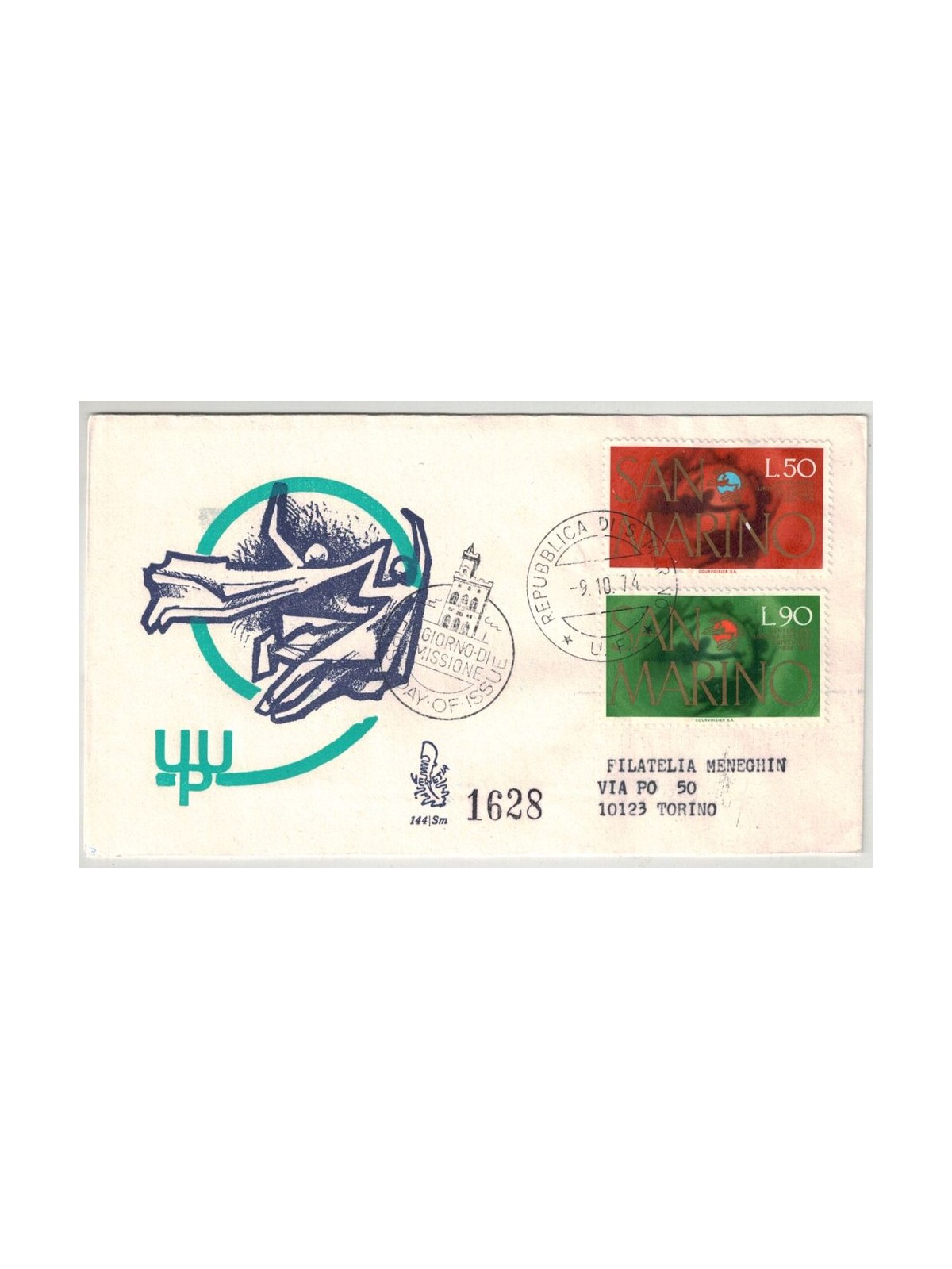 SAN MARINO 1974 FDC (Venetia) Centenario dell'UPU racc