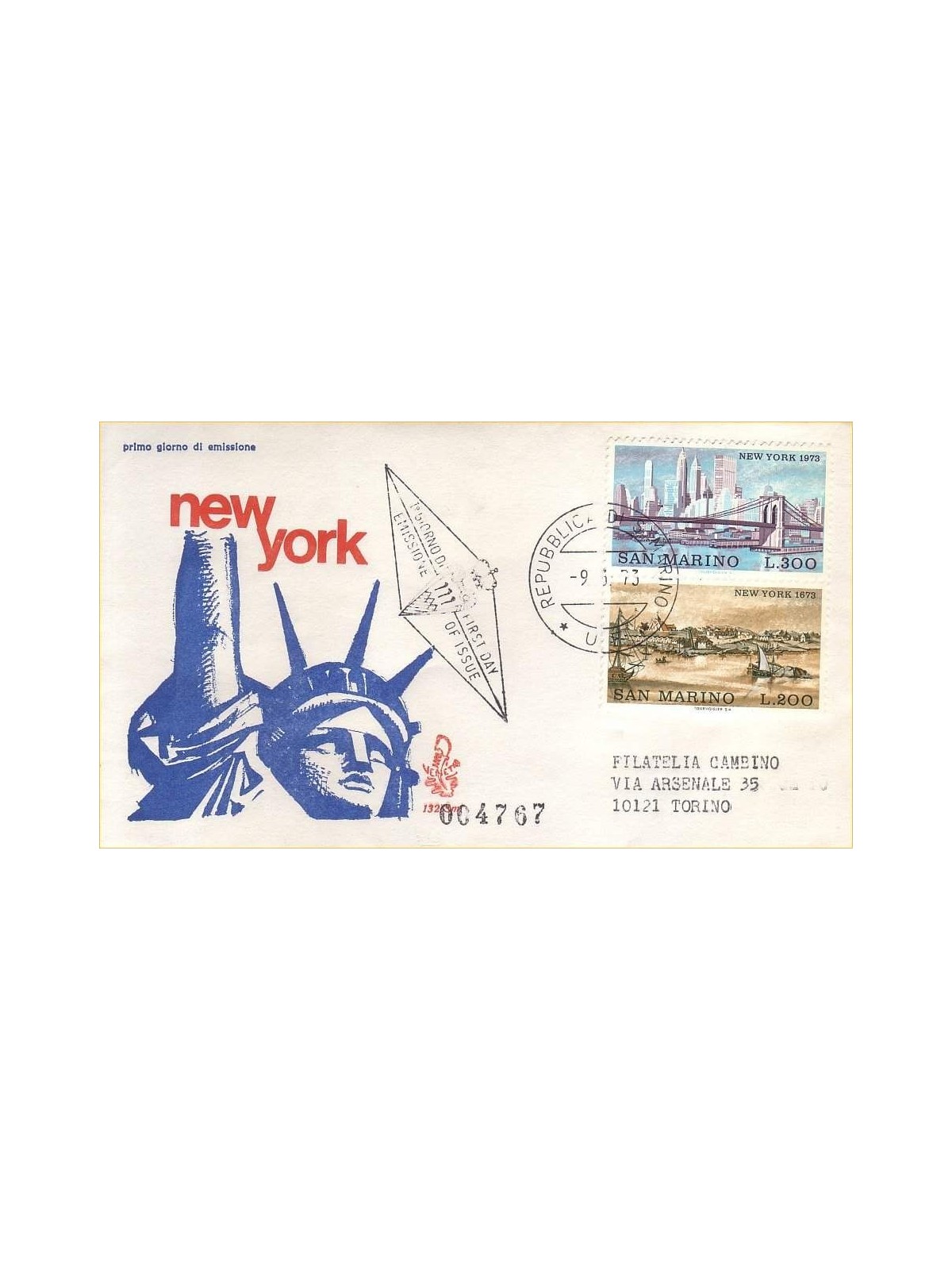 SAN MARINO 1973 FDC (Venetia) Vedute di New York racc