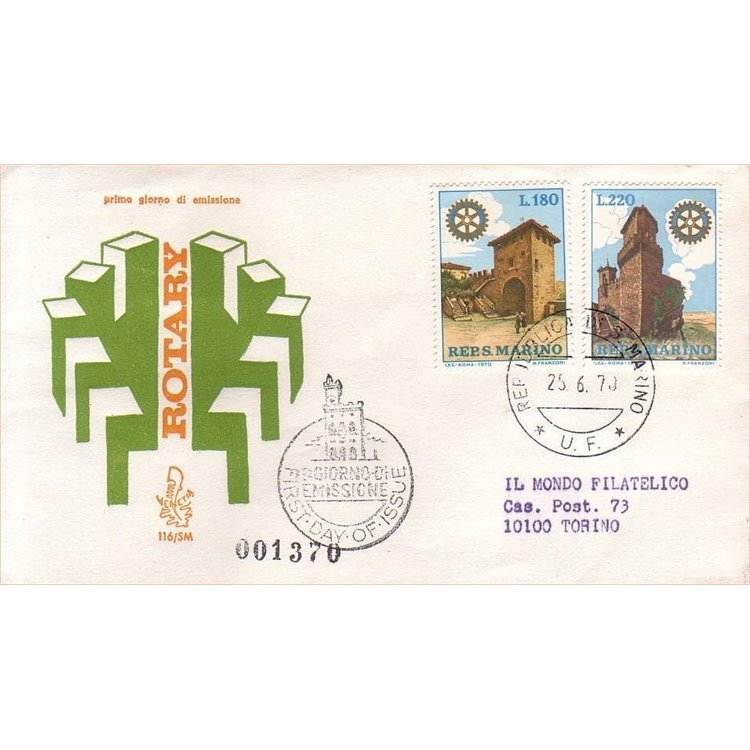 SAN MARINO 1970 FDC (Venetia) Rotary international racc