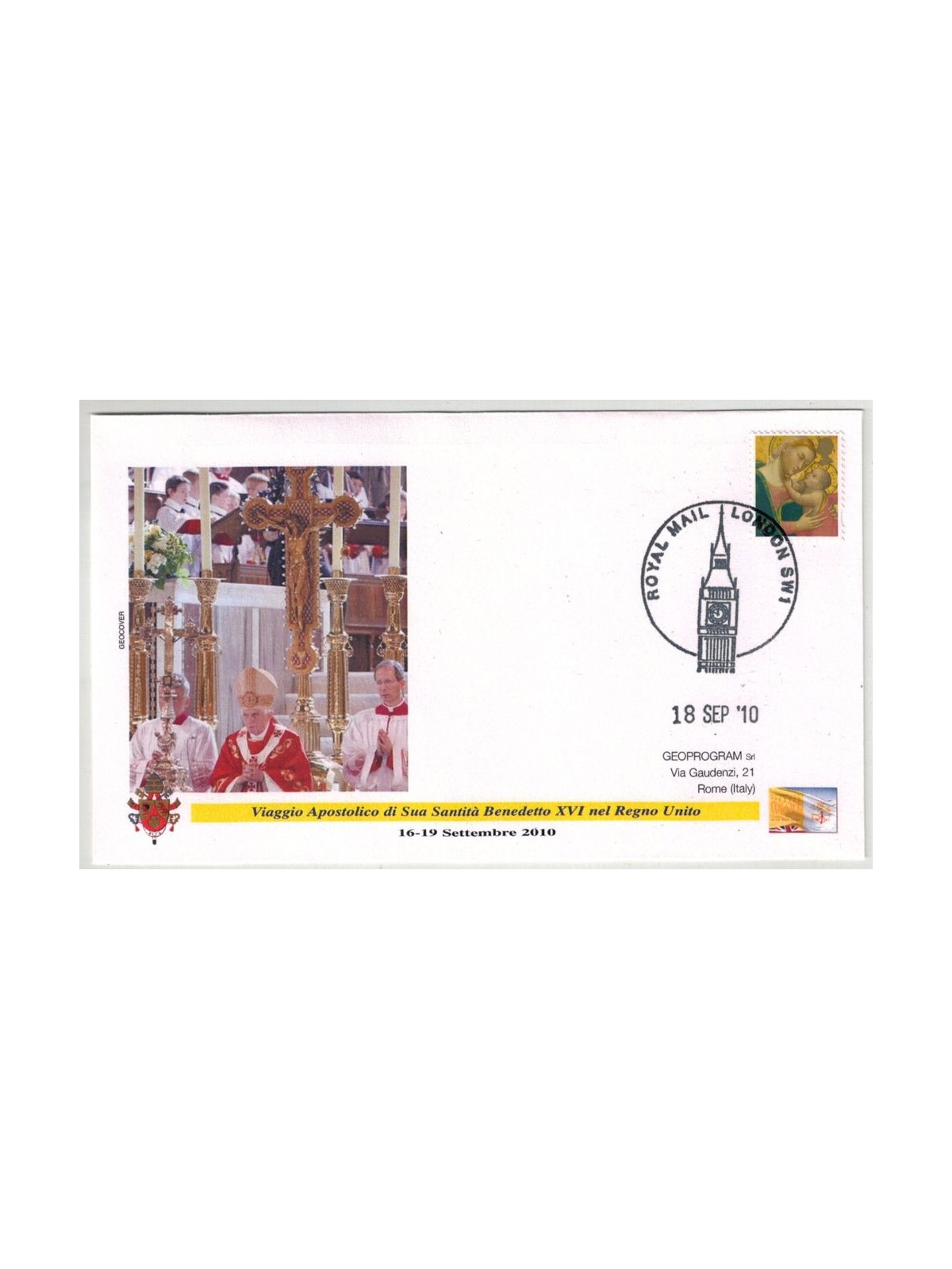 FDC 2010 Trip of Pope Benedict XVI to the United Kingdom, London