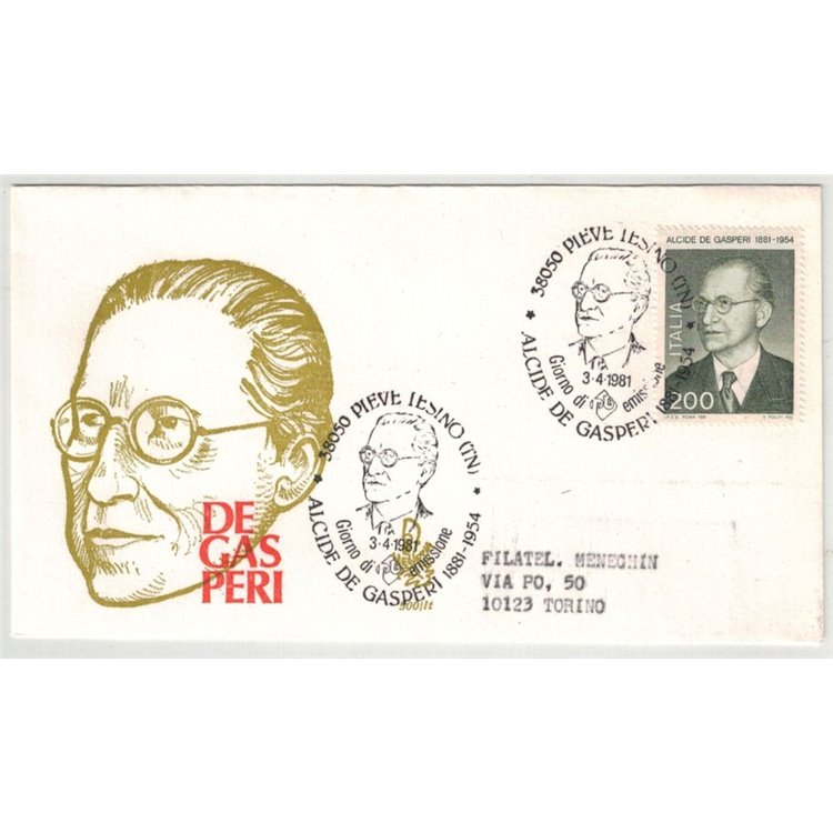 ITALY 1981 FDC (Venice) Alcide De Gasperi ord
