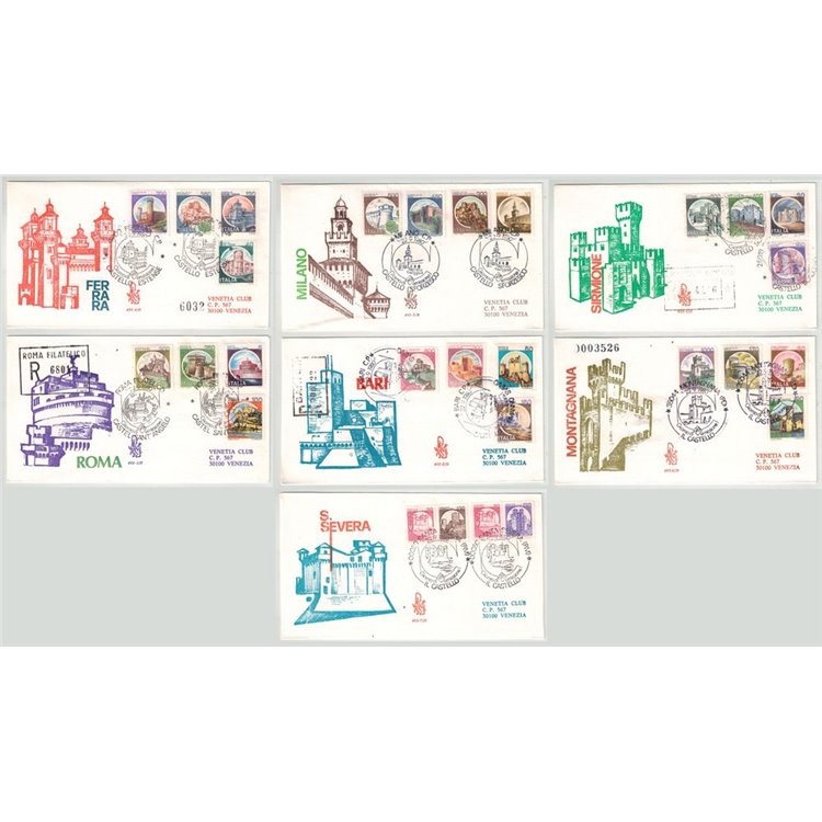 ITALY 1980 FDC (Venice) Castles of Italy 7 Covers Venice travel