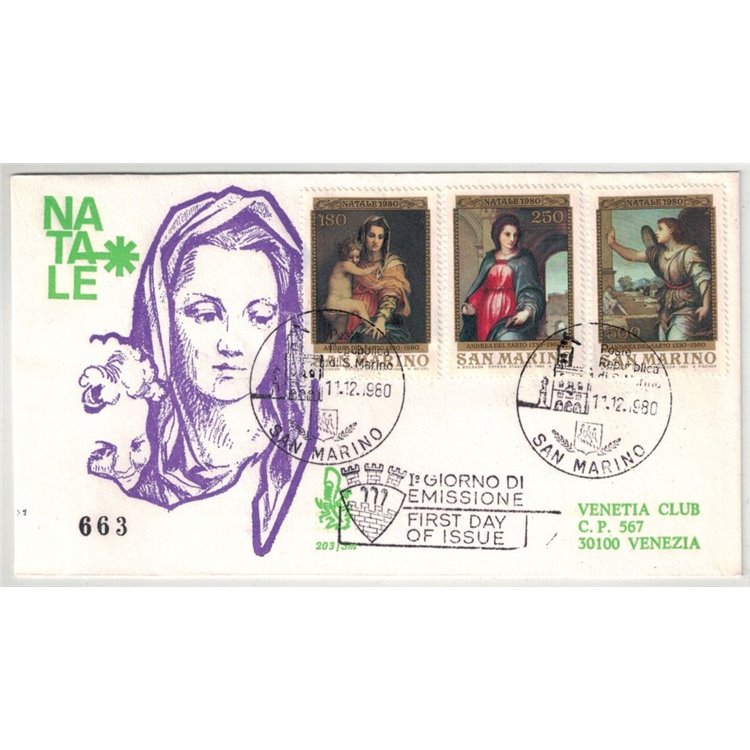 SAN MARINO 1980 FDC (Venice) Christmas collection