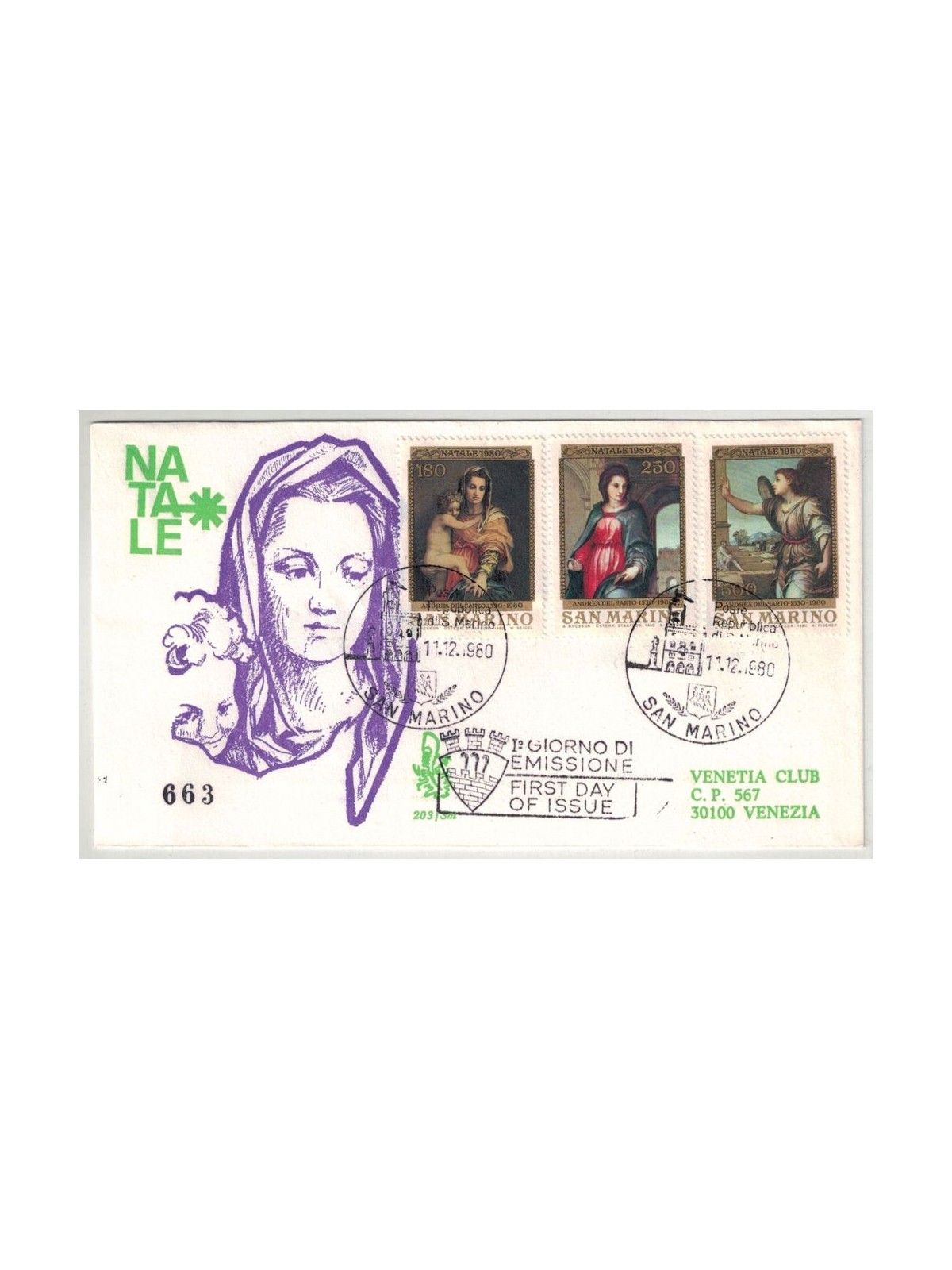 SAN MARINO 1980 FDC (Venetia) Natale racc