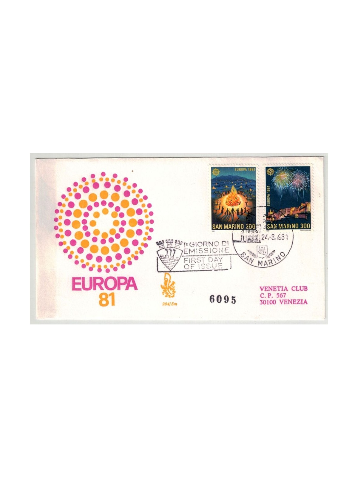 SAN MARINO 1981 FDC (Venetia) Europa racc