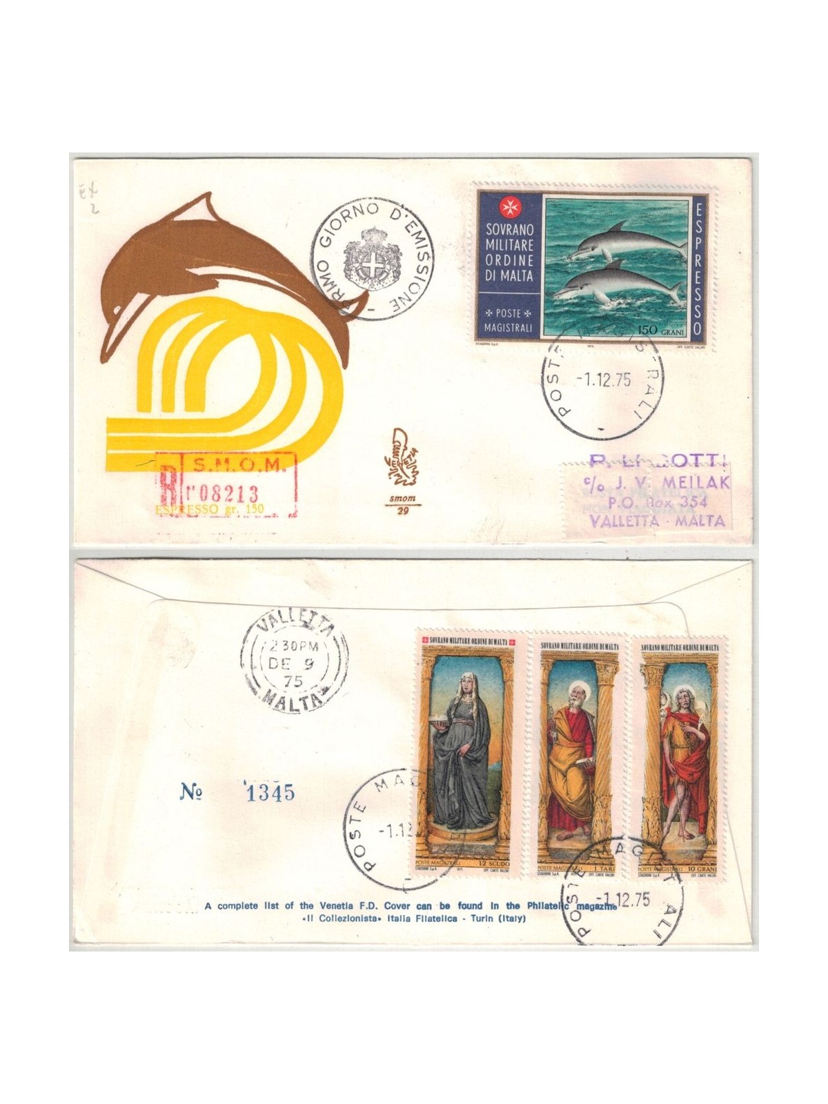SMOM 1975 FDC (Venetia) Epresso - Delfini racc