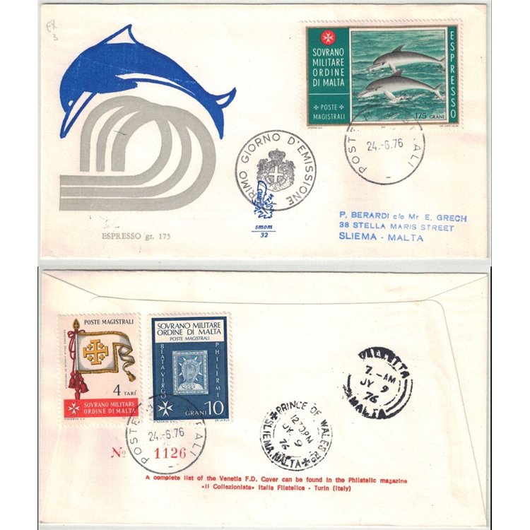 SMOM 1976 FDC (Venetia) Epresso - Delfini racc