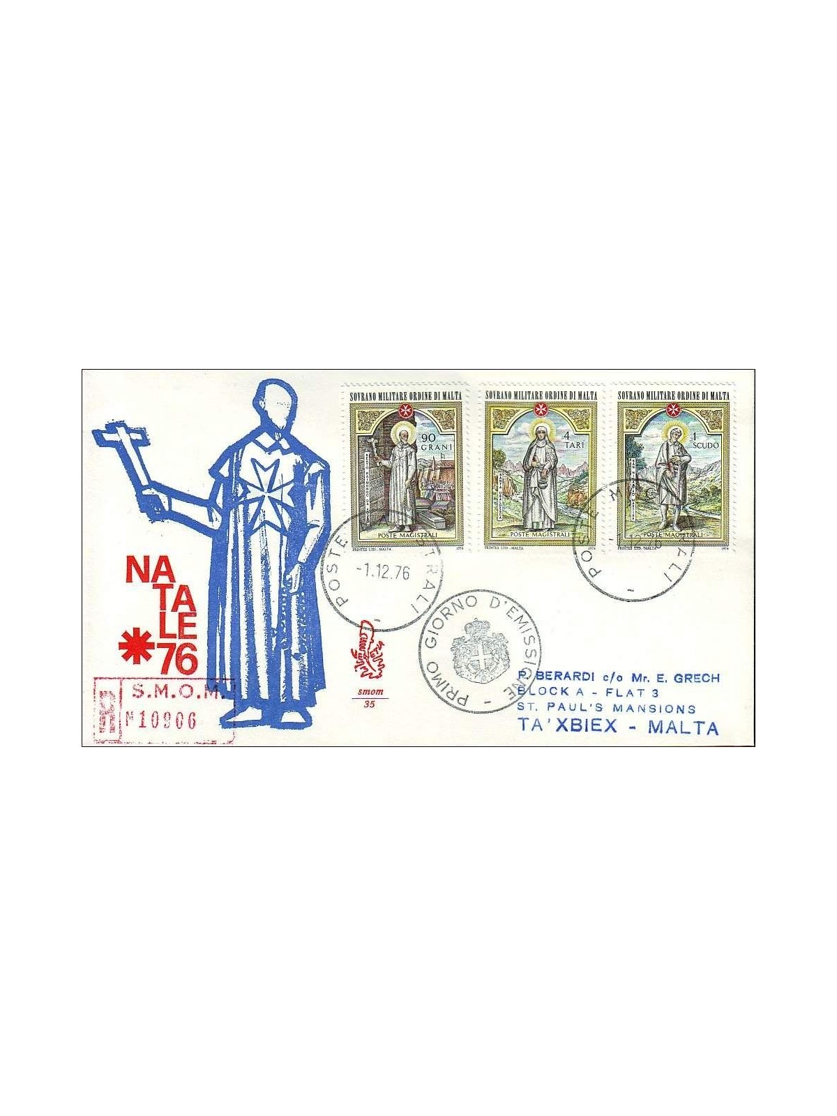 SMOM 1976 FDC (Venetia) Natale racc