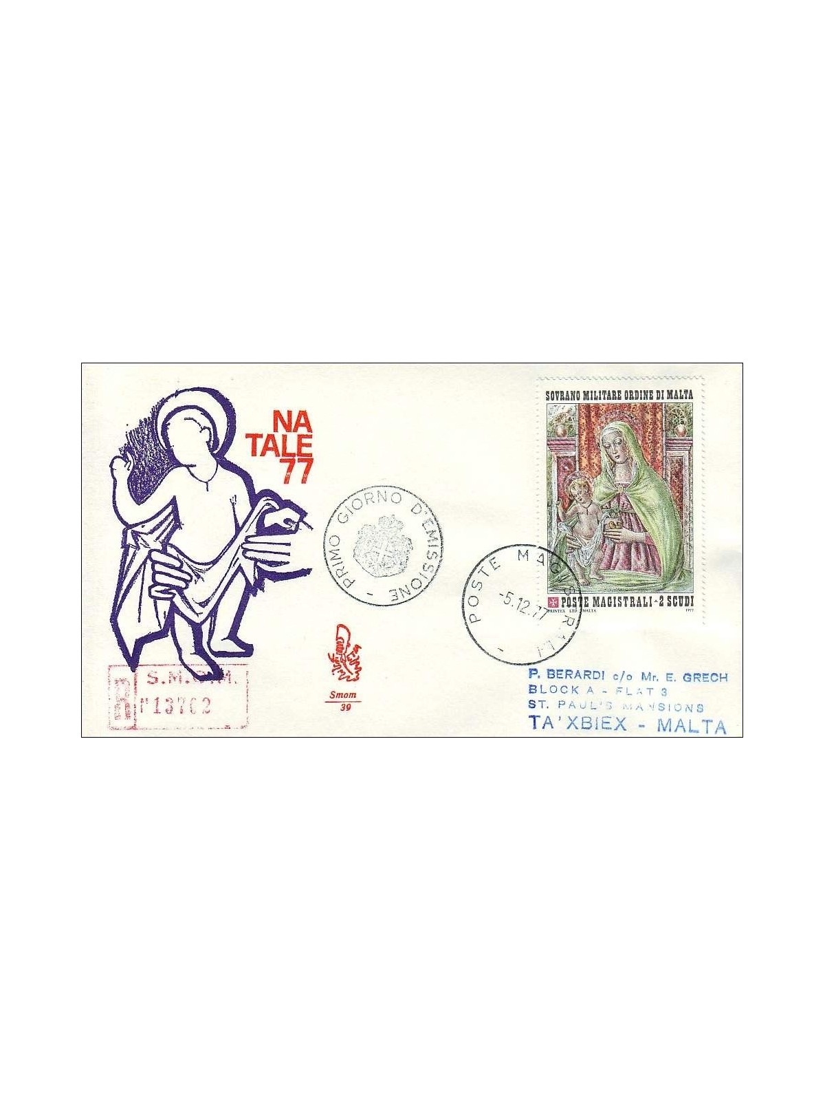 SMOM 1977 FDC (Venetia) Natale racc