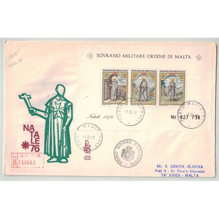 SMOM 1976 FDC (Venetia) Natale BF racc