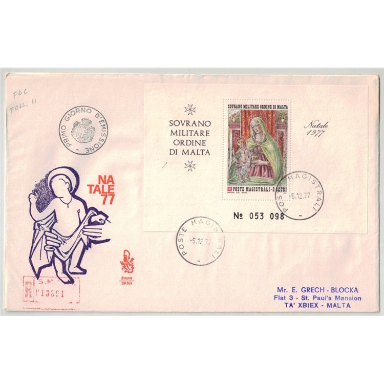 SMOM 1977 FDC (Venetia) Natale BF racc