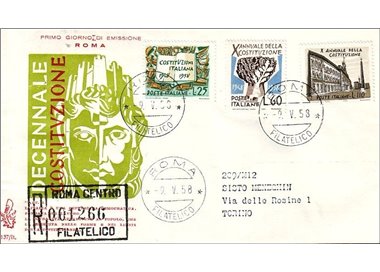 ITALY 1958 FDC (Venice) Tenth Anniversary of the Constitution