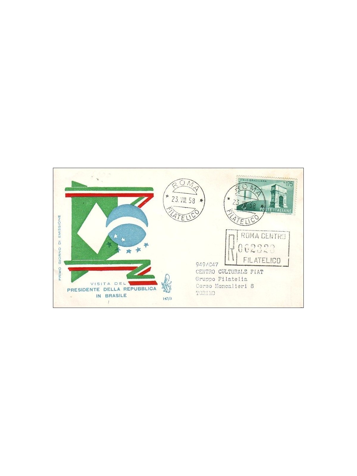 ITALIA 1958 FDC (Venetia) Amicizia italo-brasiliana racc