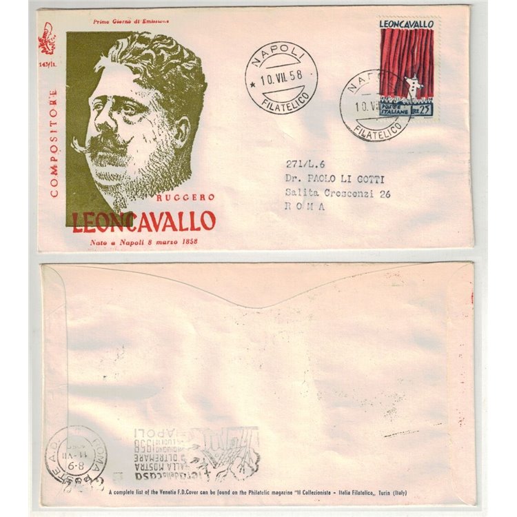 ITALY 1958 FDC (Venice) Ruggero Leoncavallo