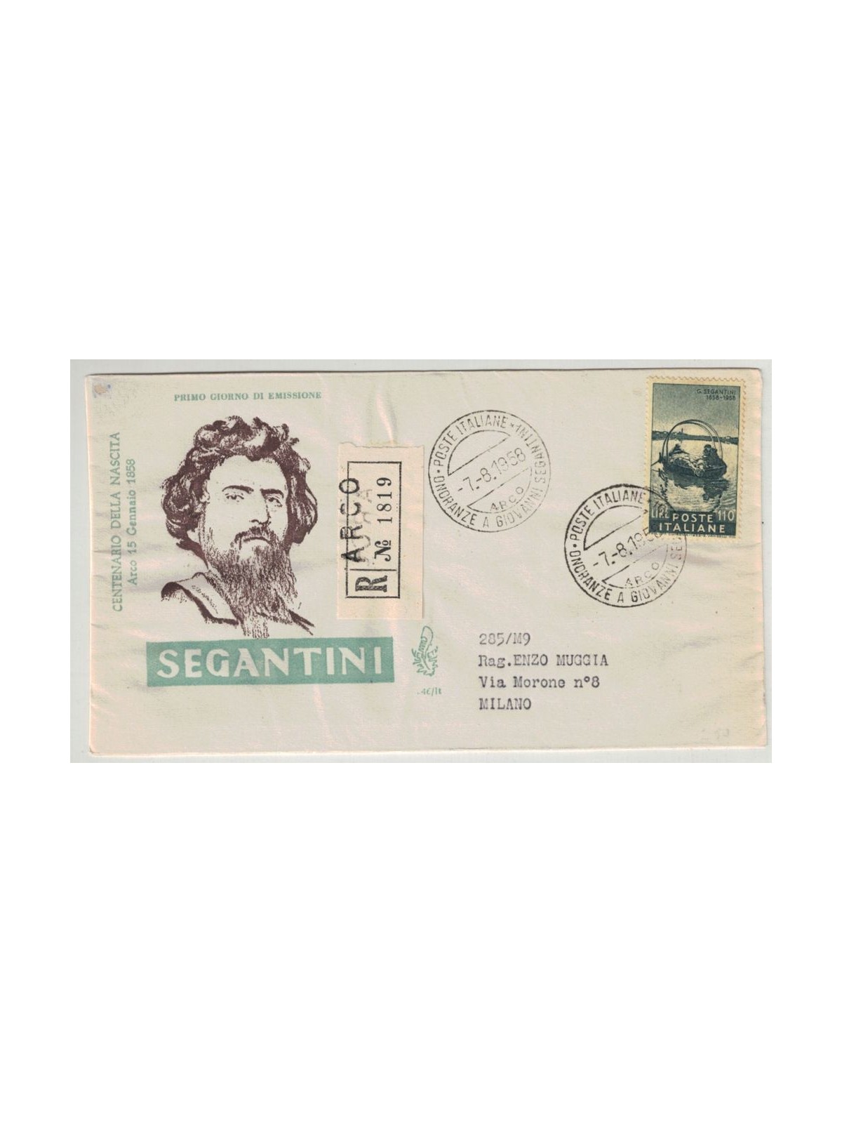 ITALY 1958 FDC (Venice) Giovanni Segantini collection