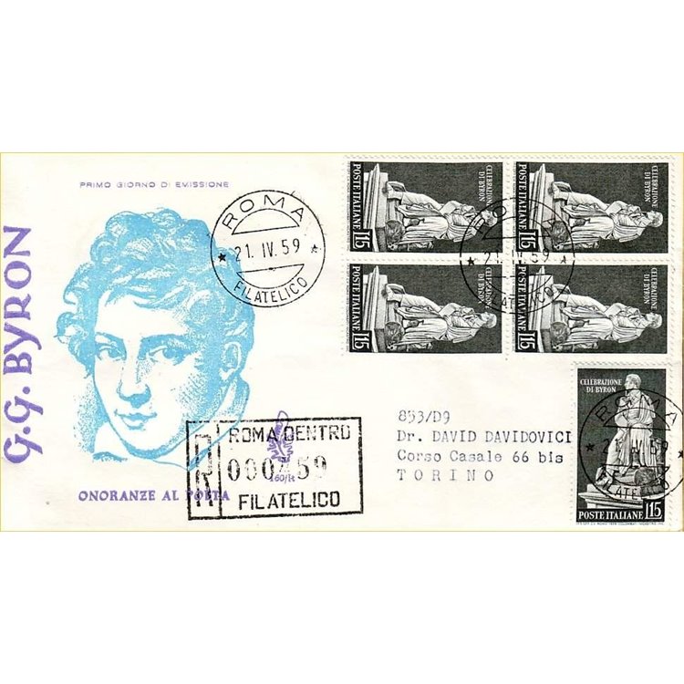 ITALIA 1959 FDC (Venetia) George Gordon Byron racc