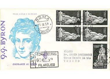 ITALIA 1959 FDC (Venetia) George Gordon Byron racc