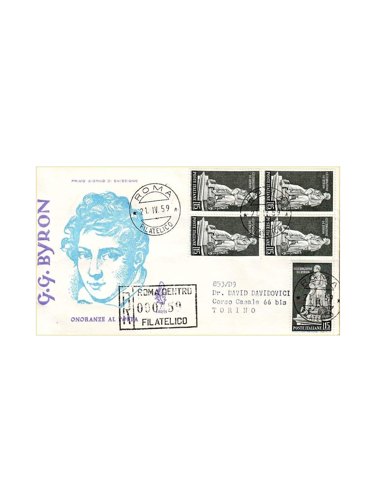 ITALY 1959 FDC (Venice) George Gordon Byron collected