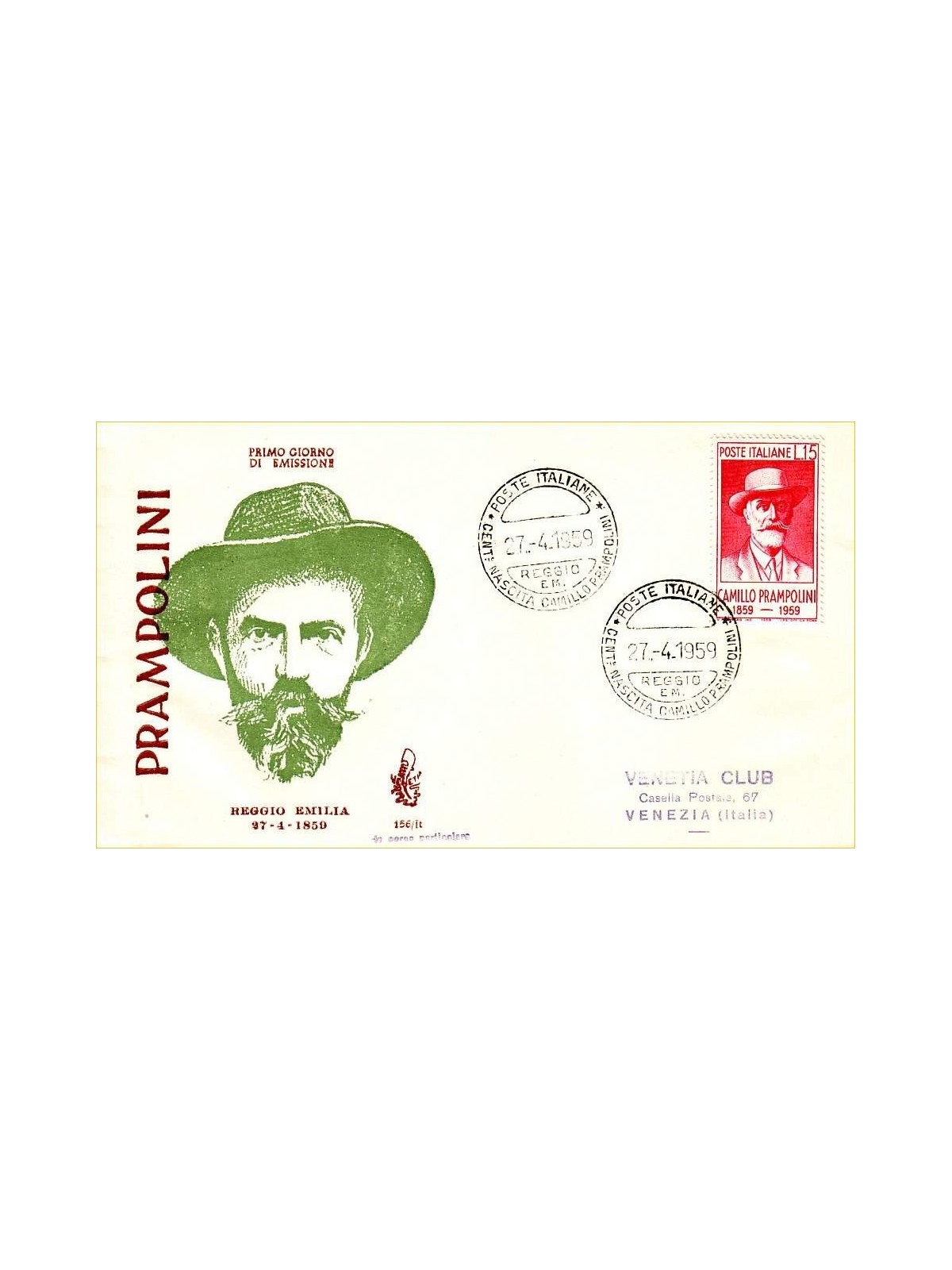 ITALIA 1959 FDC (Venetia) Camillo Prampolini