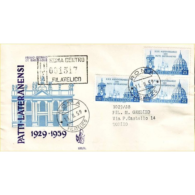 ITALIA 1959 FDC (Venetia) Patti Lateranensi racc
