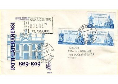 ITALIA 1959 FDC (Venetia) Patti Lateranensi racc