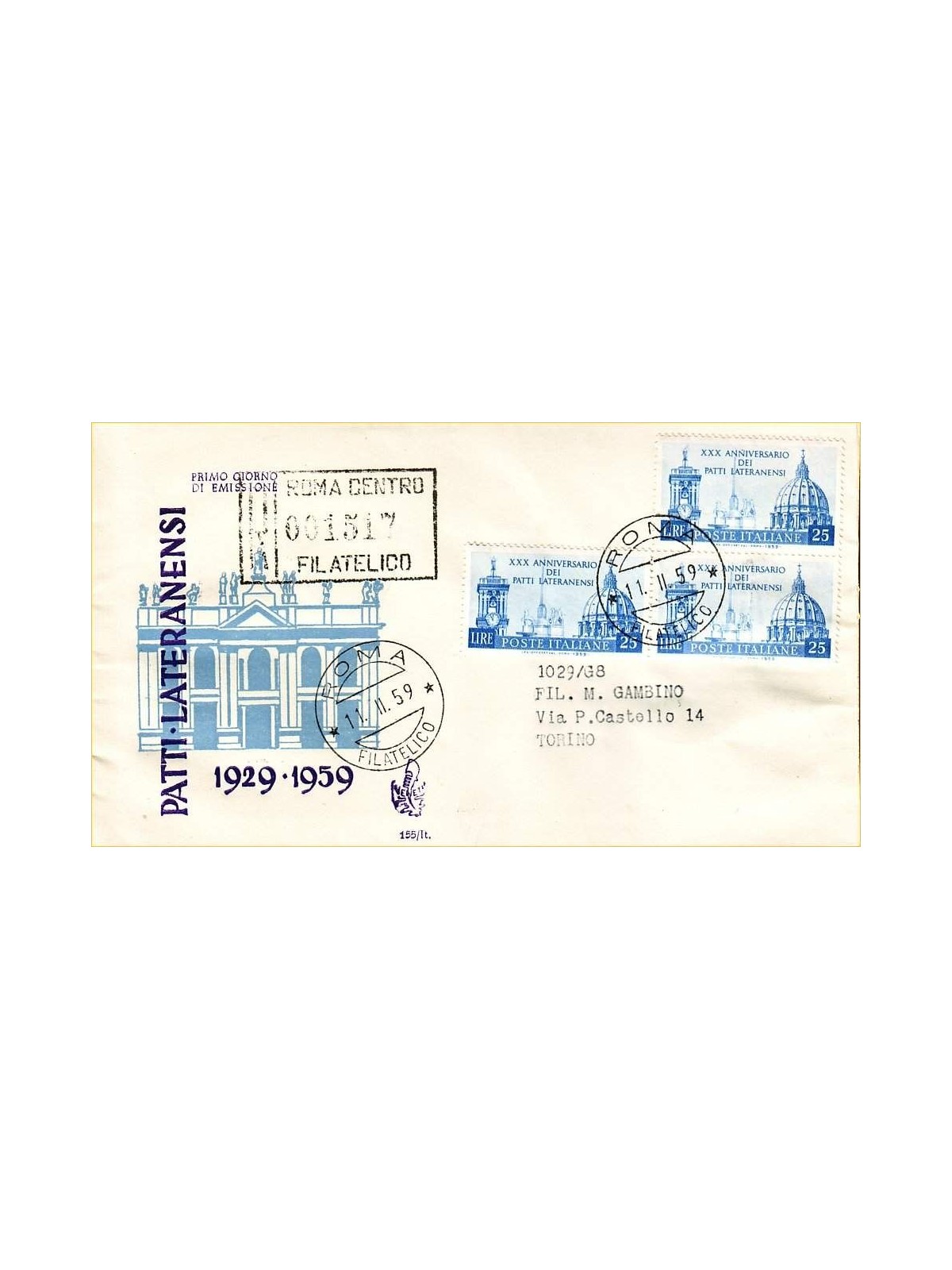 ITALIA 1959 FDC (Venetia) Patti Lateranensi racc